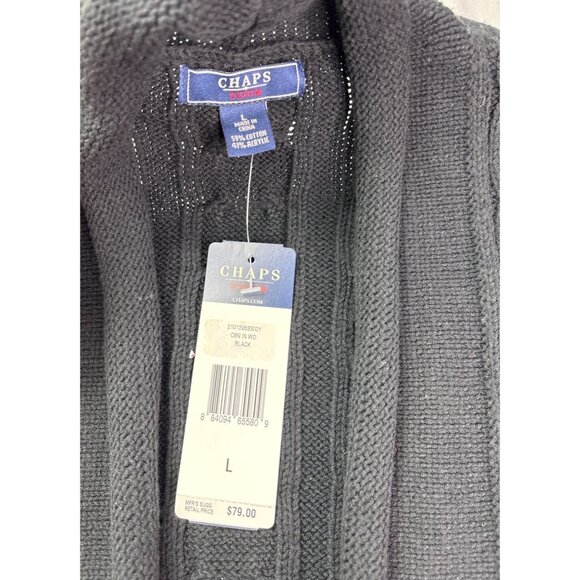 Chaps Denim Womens Black Cable Knit Open Front Cardigan Vest Size L New - Picture 3 of 5